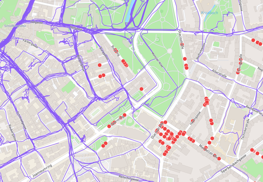 Im Zentrum von Graz fehlen mir noch ein paar Straßen
